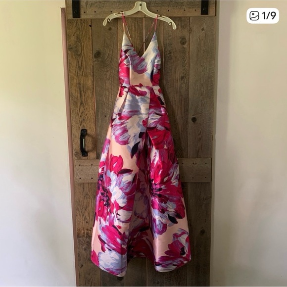 by & by Dresses & Skirts - Women’s 0 BY & BY Pink Purple Floral Spaghetti Strap V-Neck Ballgown Event Dress